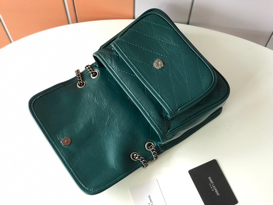 YSL NIKI BABY CHAIN BAG IN CRINKLED VINTAGE LEATHER