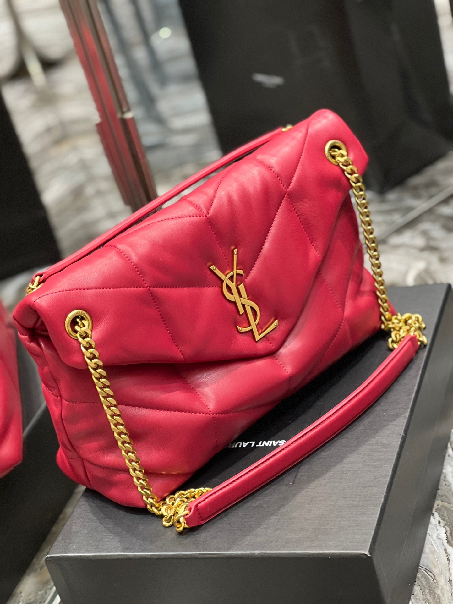 YSL PUFFER SMALL CHAIN BAG IN QUILTED LAMBSKIN