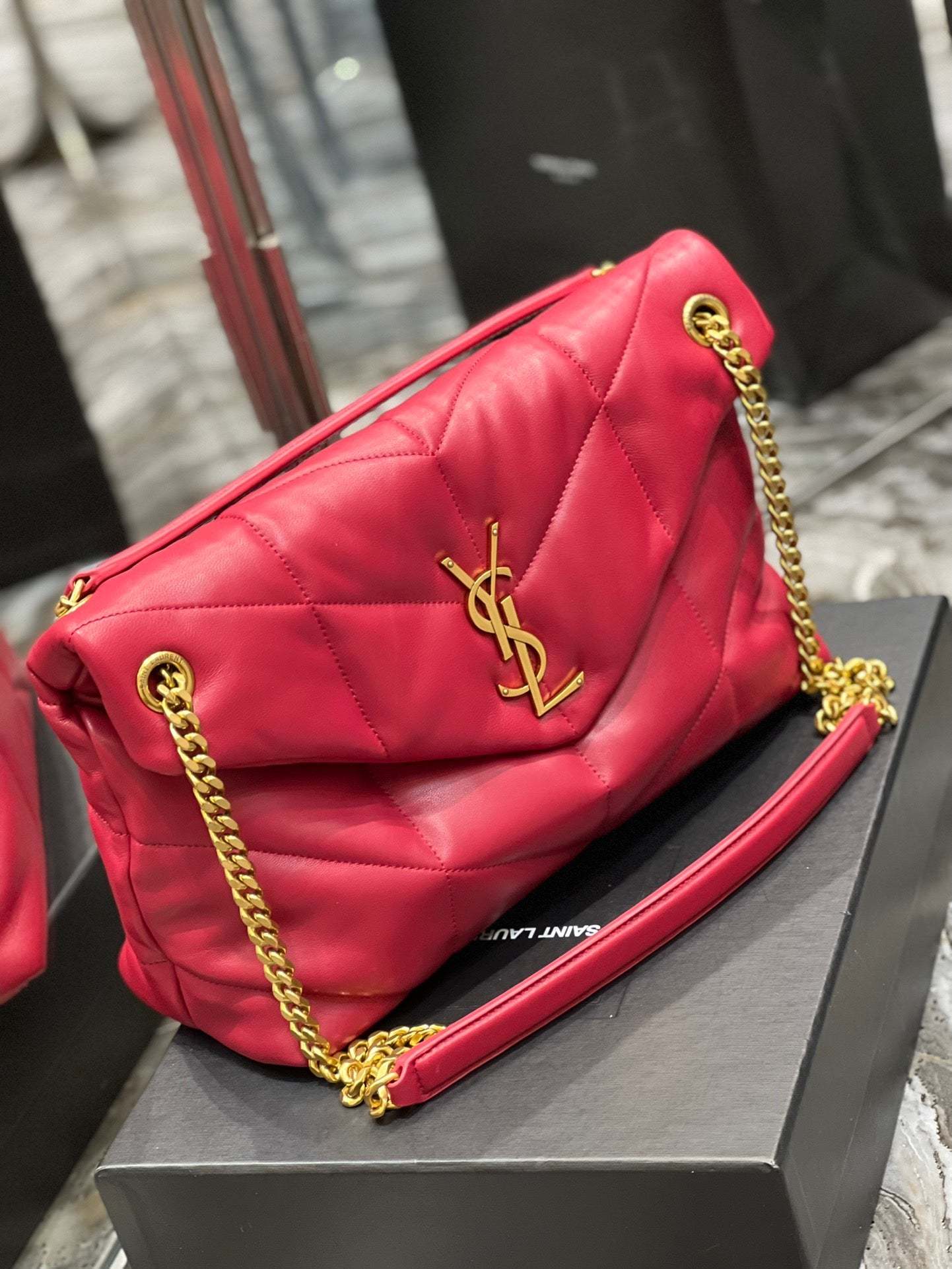 YSL PUFFER SMALL CHAIN BAG IN QUILTED LAMBSKIN