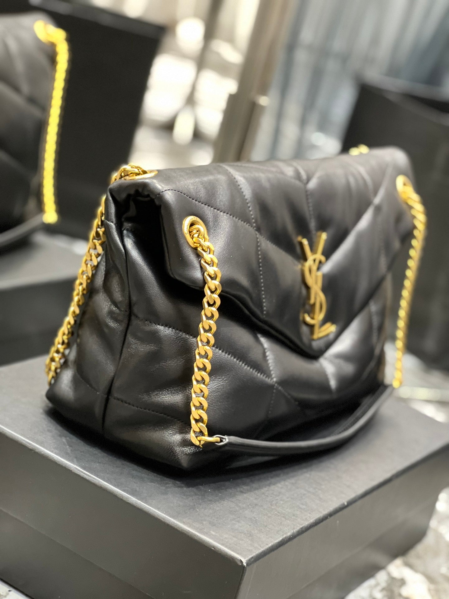 YSL PUFFER SMALL CHAIN BAG IN QUILTED LAMBSKIN