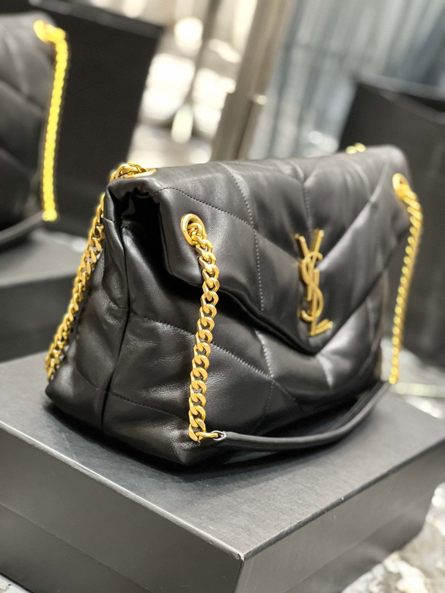 YSL PUFFER SMALL CHAIN BAG IN QUILTED LAMBSKIN