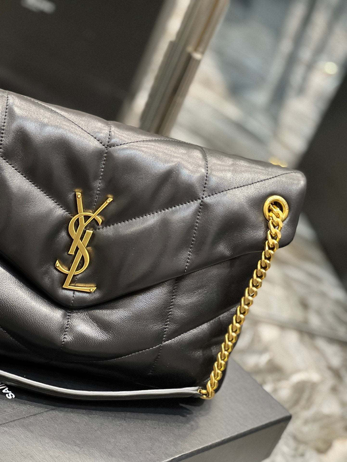 YSL PUFFER SMALL CHAIN BAG IN QUILTED LAMBSKIN