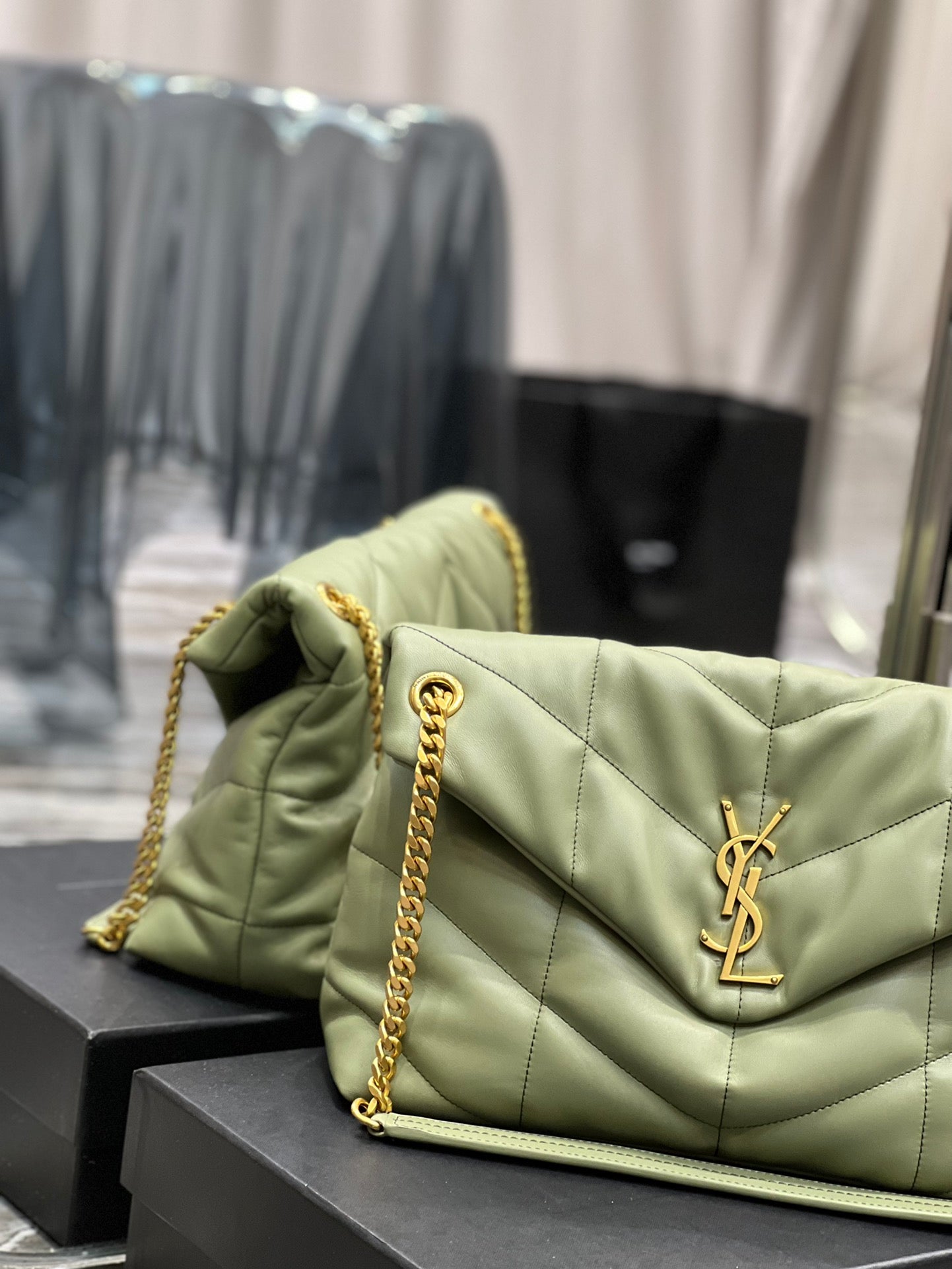 YSL PUFFER SMALL CHAIN BAG IN QUILTED LAMBSKIN