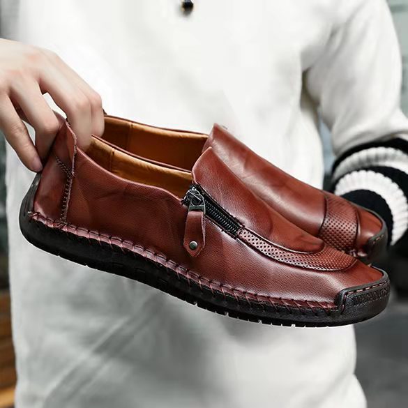 COMFYMORE™ Mens Handmade Side Zipper Casual Comfy Leather Slip On Loafers