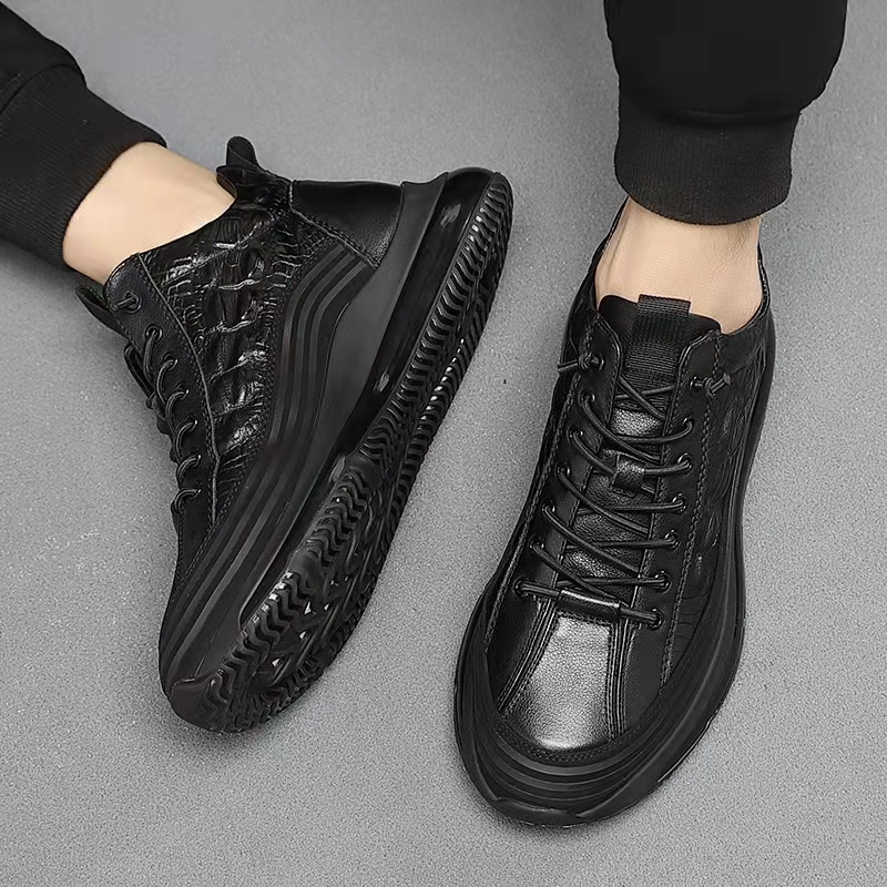 Comfymore™ Mens Crocodile Print Genuine Leather Non-slip Arch Support Casual Sneakers