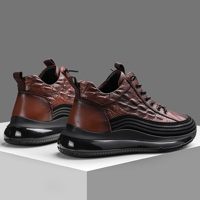 Comfymore™ Mens Crocodile Print Genuine Leather Non-slip Arch Support Casual Sneakers