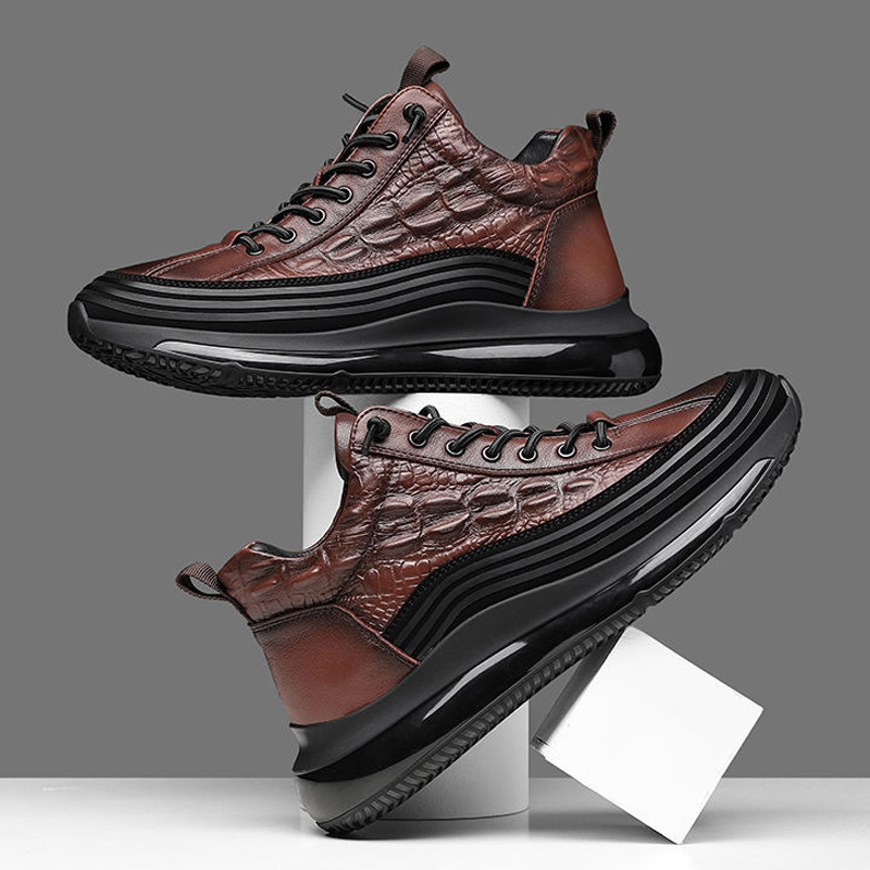 Comfymore™ Mens Crocodile Print Genuine Leather Non-slip Arch Support Casual Sneakers