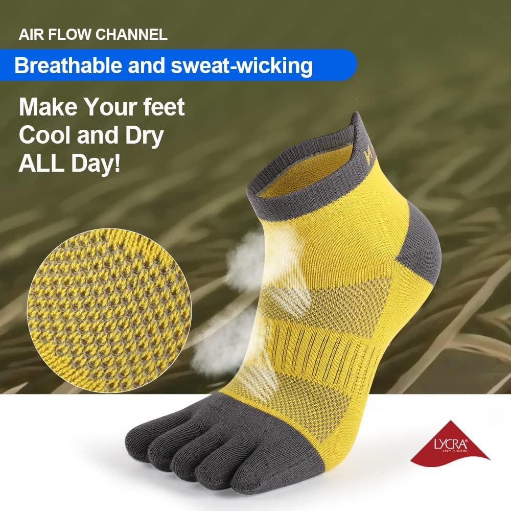 Men's Cotton Five Toe Breathable No Show Crew Athletic Socks