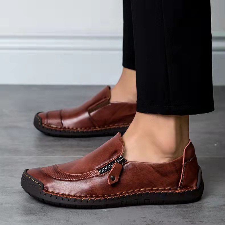 COMFYMORE™ Mens Handmade Side Zipper Casual Comfy Leather Slip On Loafers