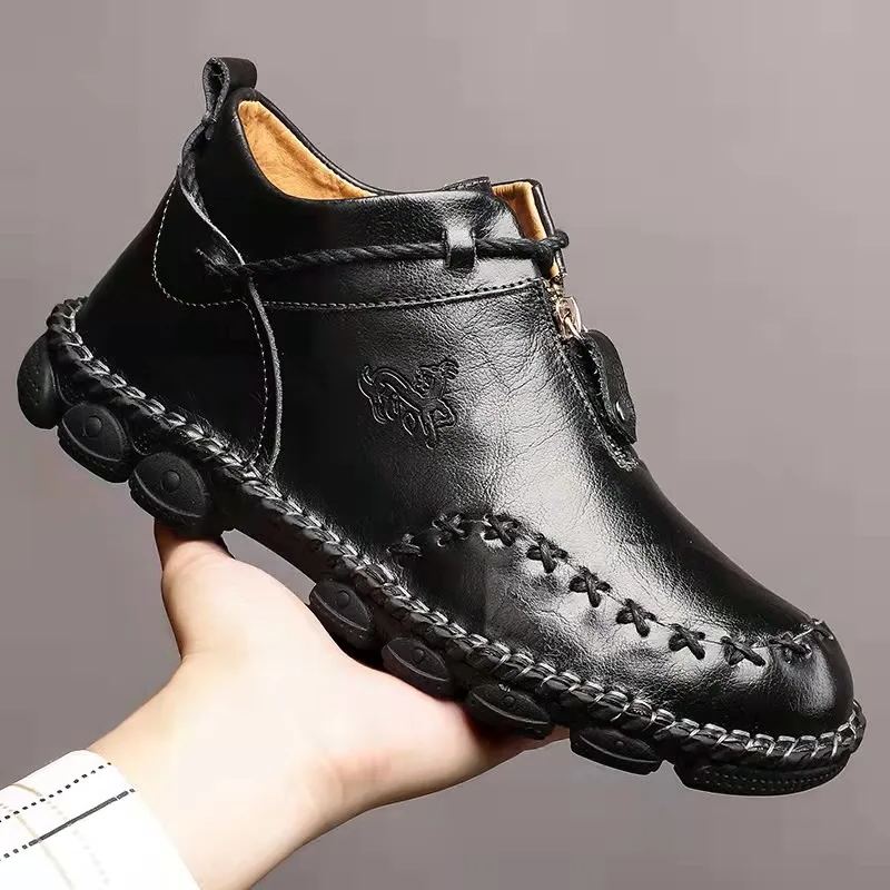 Comfymore™ Mens Hand Stitching Non-Slip Soft Sole Genuine Leather Ankle Chukka Boots