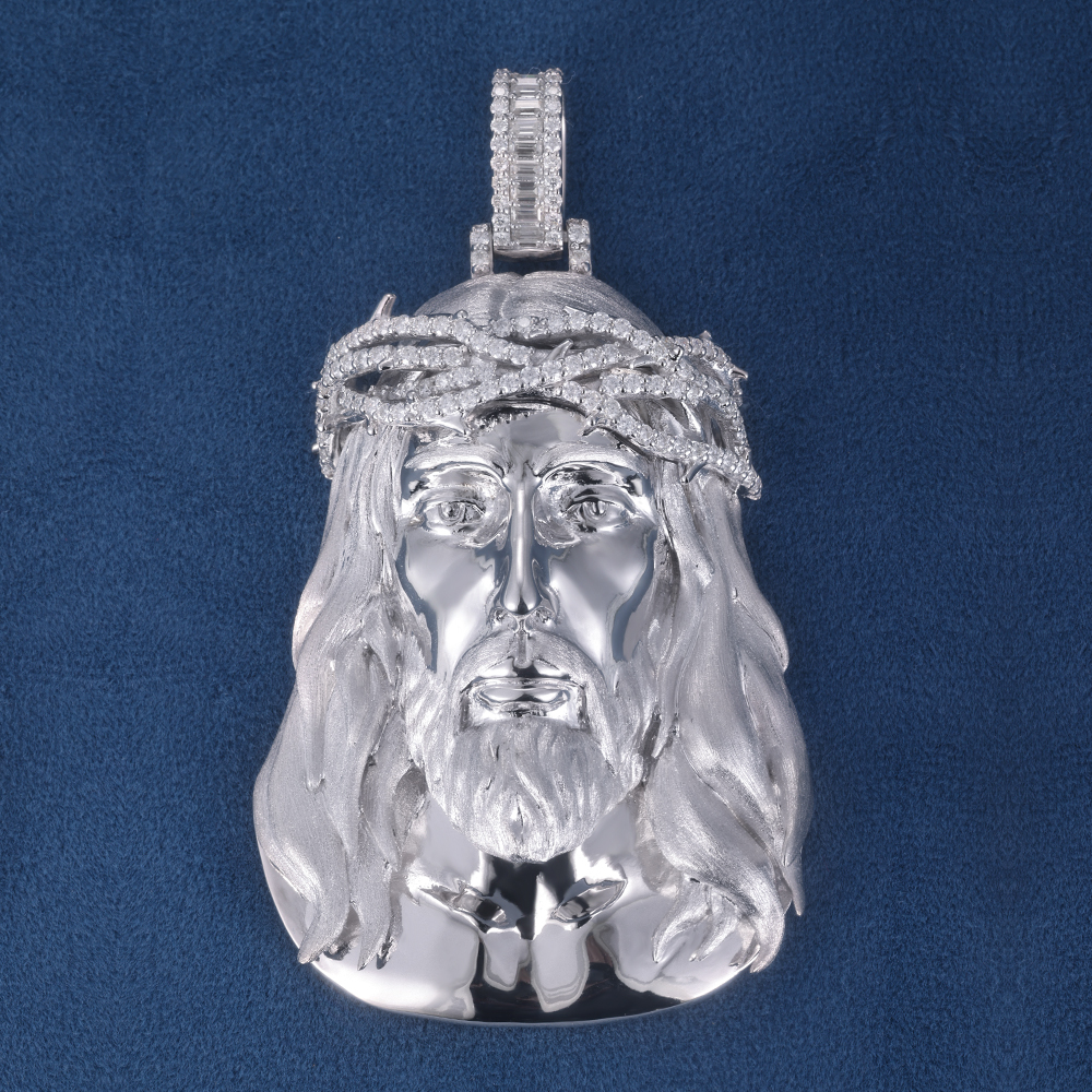CUSTOM 3INCHES S925 SILVER ICED OUT D VVS MOISSANITE DIAMOND Jesus Pattern Christianity PENDANT