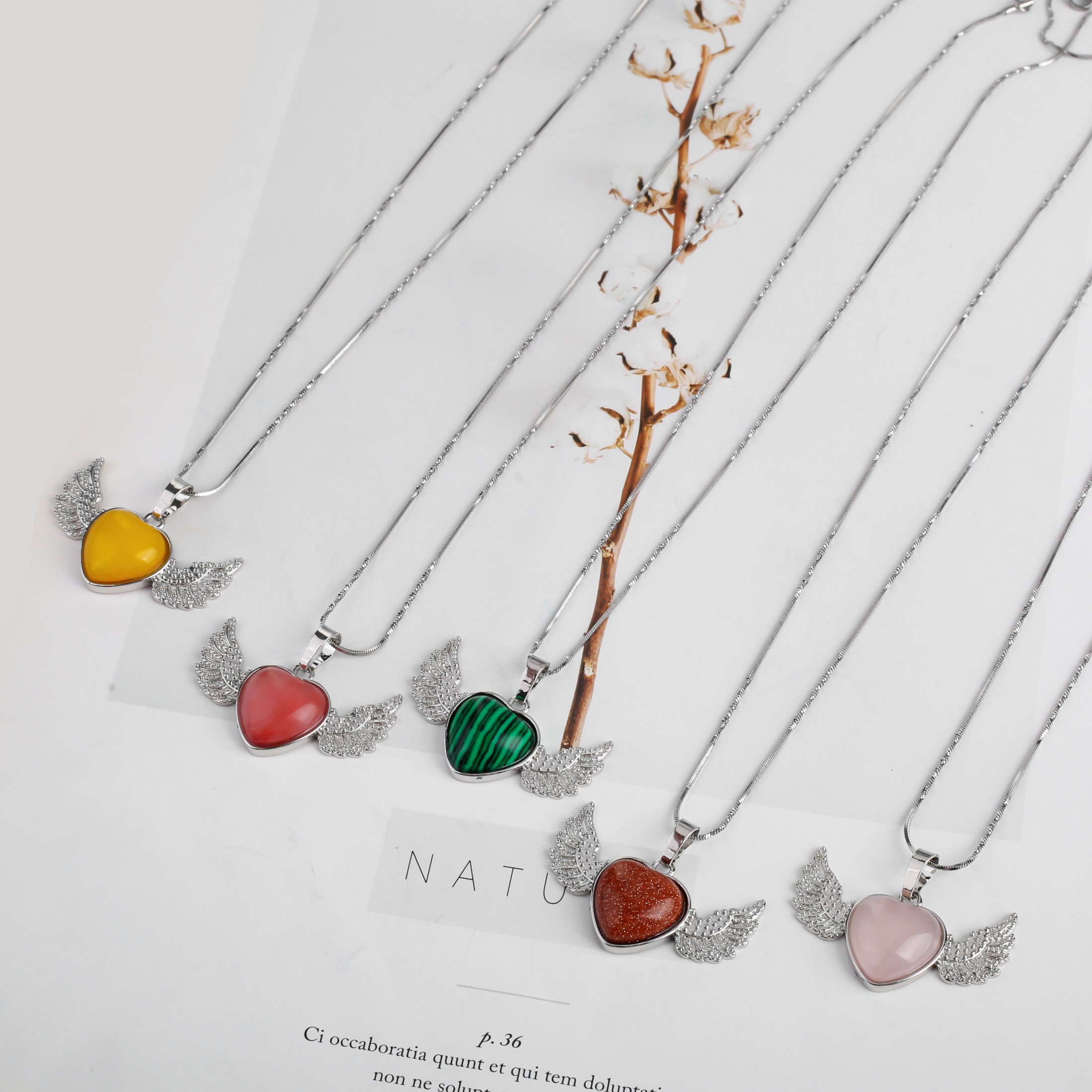 Opal Heart Pendant Necklace-DaoMao