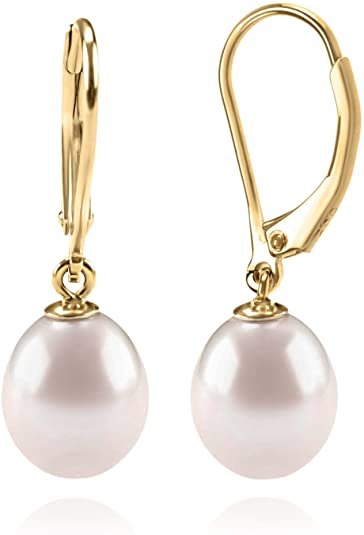 Pearl Earrings Leverback Dangle Stud Pearl Earrings-DaoMao