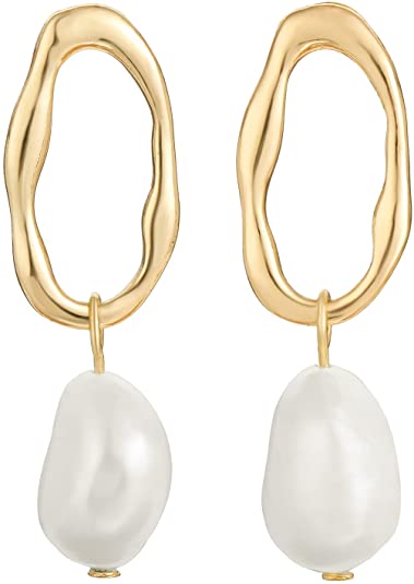 Gold Pearl Drop Earrings-DaoMao