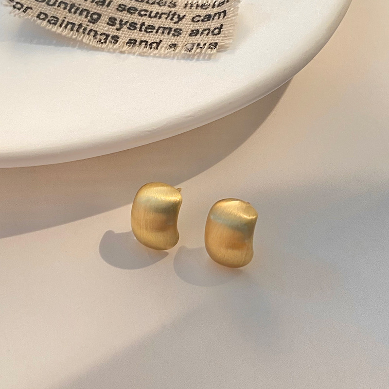 Needle Matte Metal Brushed Small Bean Stud Earrings-DaoMao