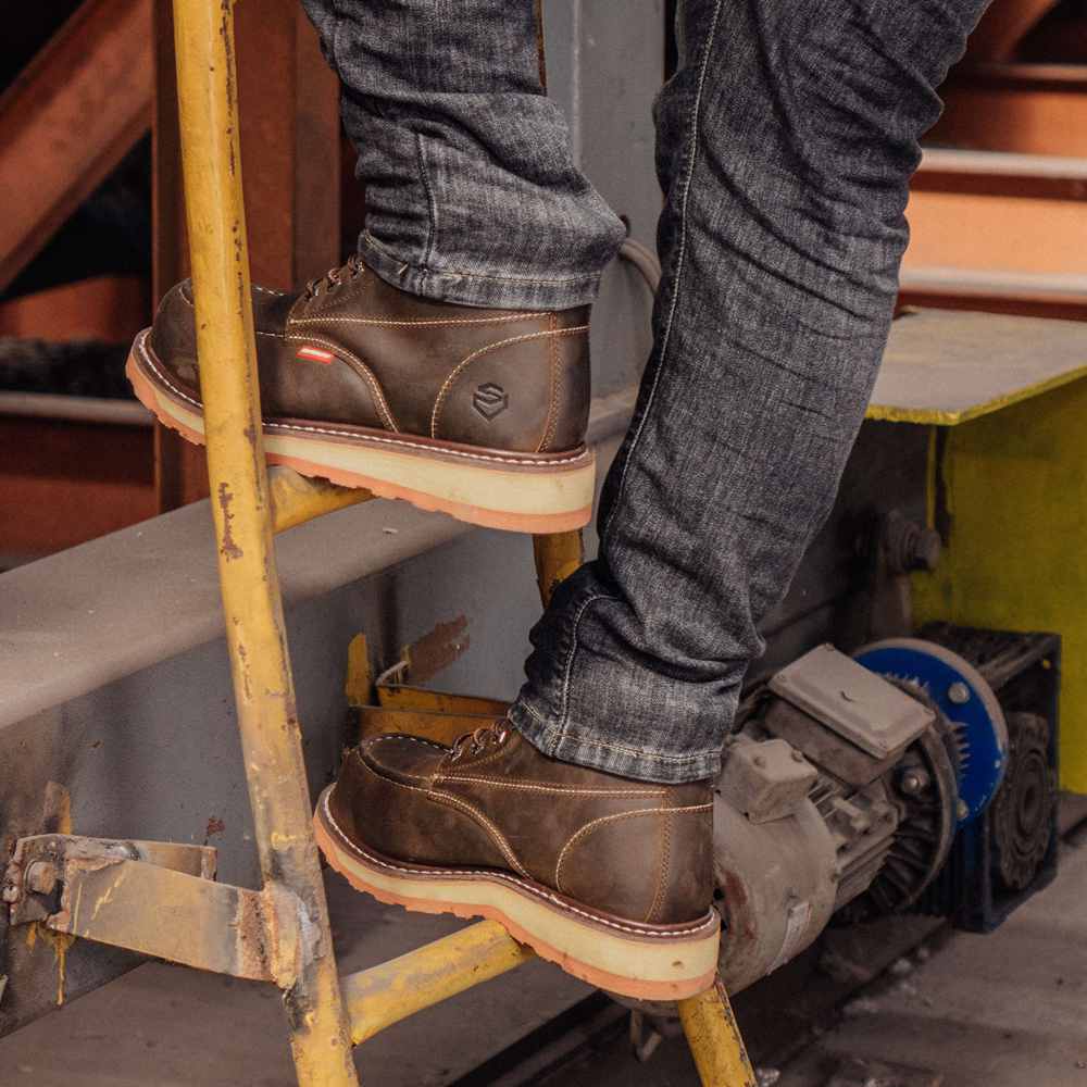 SUREWAY 6” Mens Heavy Duty Steel Toe/Soft Toe Work Boots/Shoes for Men,Goodyear Welt,Extremely Comfortable Durable Proved,Superior Oil/Slip Resistant,Thicker Crazy Horse Leather,Wedge Sole,Moc Toe Work Boots, EH Safety Industrial Construction Boots 