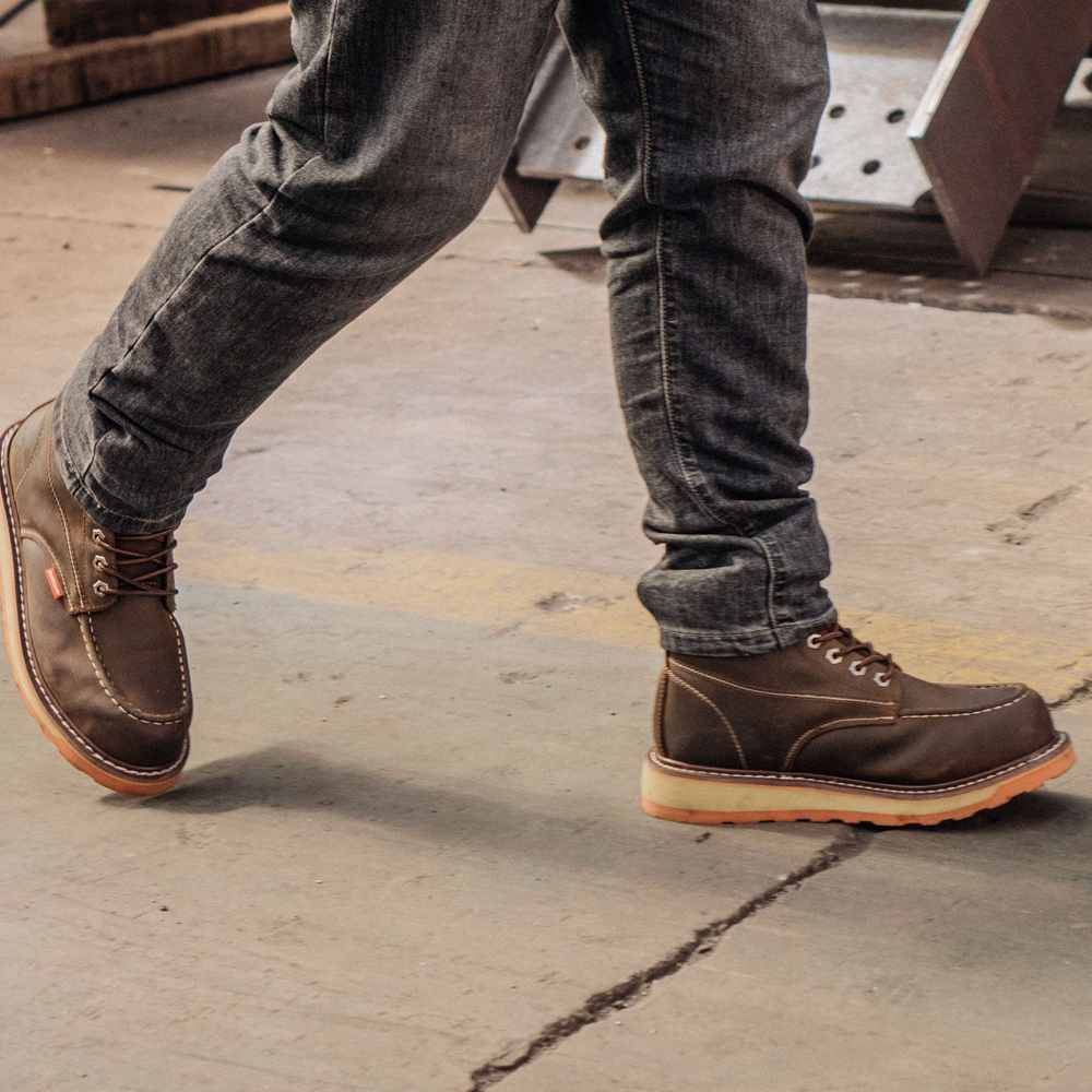 SUREWAY 6” brown Mens Steel Toe Work Boots waterproof moc toe boots