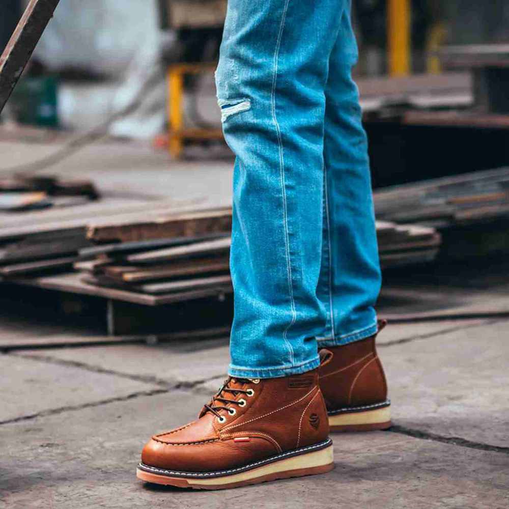 SUREWAY 6” Mens Heavy Duty Steel/Soft Toe Work Boots for Men,Goodyear Welt,Extremely Comfortable Durable Proved,Superior Oil/Slip Resistant,Thicker Leather,Wedge Sole,Moc Toe Work Boots/Shoes for Men,EH Safety Industrial Construction Boots 