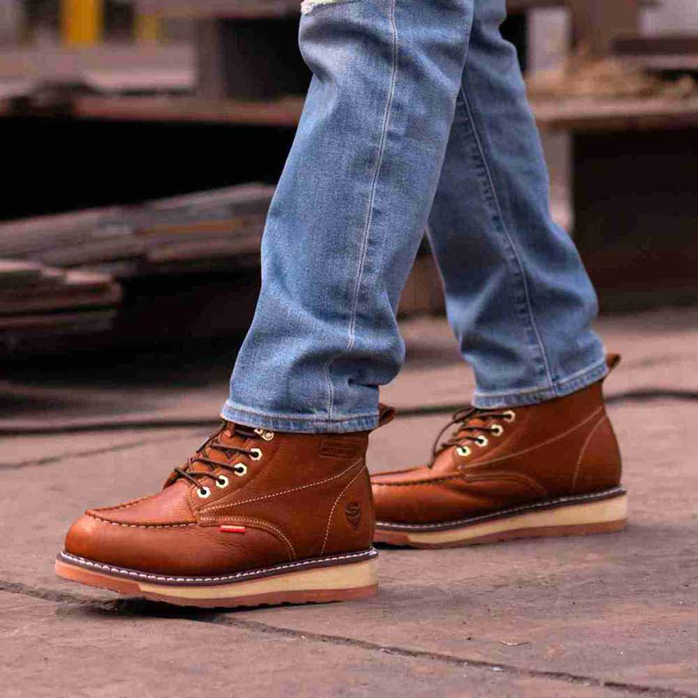 SUREWAY 6” light brown Mens Steel Toe Work Boots steel moc  display picture 2