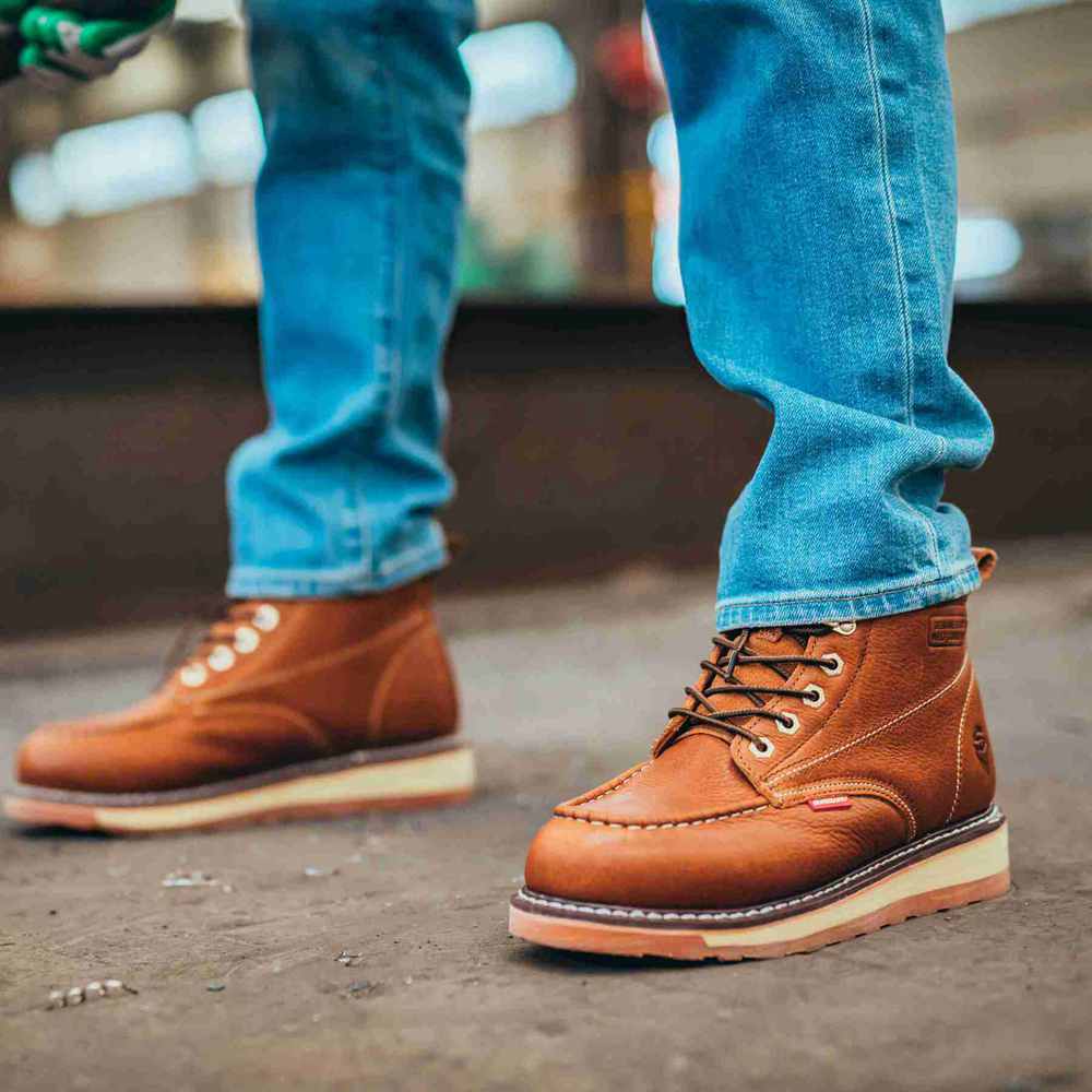 SUREWAY 6” Mens Heavy Duty Steel/Soft Toe Work Boots for Men,Goodyear Welt,Extremely Comfortable Durable Proved,Superior Oil/Slip Resistant,Thicker Leather,Wedge Sole,Moc Toe Work Boots/Shoes for Men,EH Safety Industrial Construction Boots 