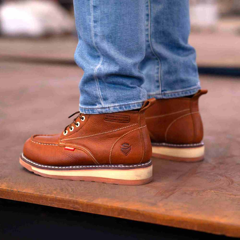 SUREWAY 6” Mens Heavy Duty Steel/Soft Toe Work Boots for Men,Goodyear Welt,Extremely Comfortable Durable Proved,Superior Oil/Slip Resistant,Thicker Leather,Wedge Sole,Moc Toe Work Boots/Shoes for Men,EH Safety Industrial Construction Boots 