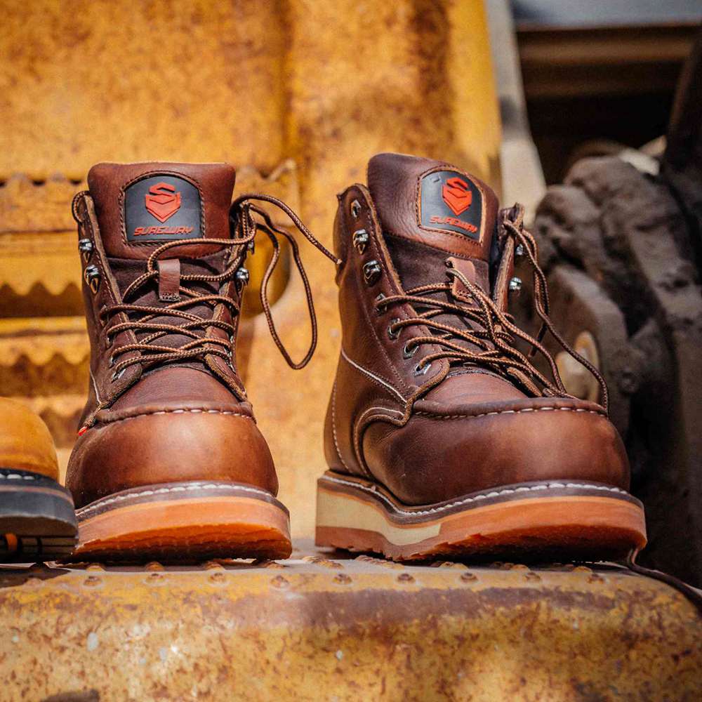 SUREWAY 6” Mens Heavy Duty Steel/Composite/Soft Toe Work Boots for Men,Goodyear Welt,Extremely Comfortable Durable Proved,Superior Oil/Slip Resistant,Thicker Leather,Wedge Sole,Moc Toe Work Boots/Shoes for Men,EH Safety Industrial Construction Boots 