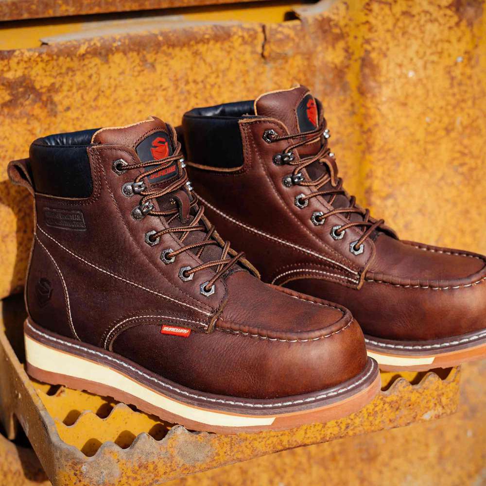 SUREWAY 6” Mens Heavy Duty Steel/Composite/Soft Toe Work Boots for Men,Goodyear Welt,Extremely Comfortable Durable Proved,Superior Oil/Slip Resistant,Thicker Leather,Wedge Sole,Moc Toe Work Boots/Shoes for Men,EH Safety Industrial Construction Boots 