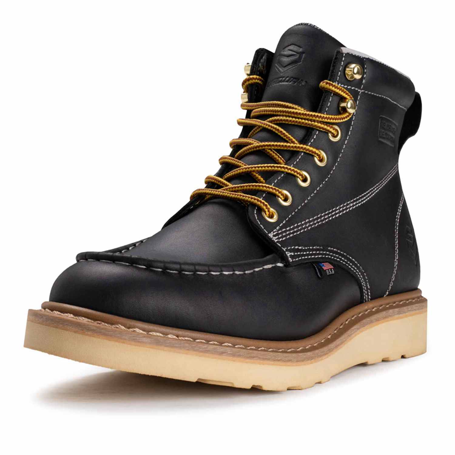 SUREWAY 6 inch Mens Wedge Moc Toe Work Boots for Men Waterproof Soft Toe-Durable,Comfortable,Lightweight,Full Grain Leather,Goodyear,Non-Slip EH Safety Industial Construction Boots/Shoes for Men/Women 