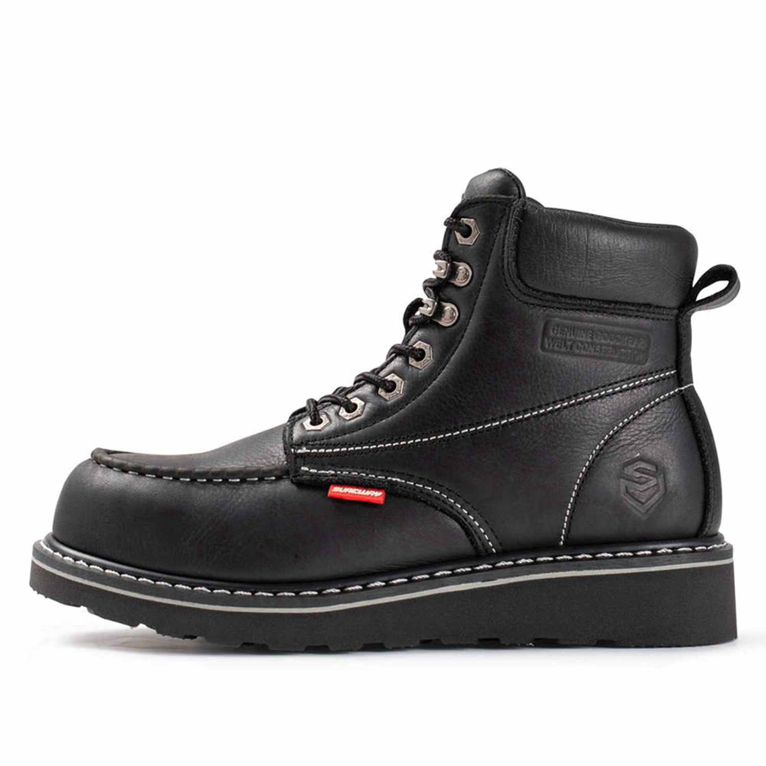 SUREWAY 6” Mens Heavy Duty Steel/Soft Toe Work Boots for Men,Goodyear Welt,Extremely Comfortable Durable Proved,Superior Oil/Slip Resistant,Thicker Leather,Wedge Sole,Moc Toe Work Boots/Shoes for Men,EH Safety Industrial Construction Boots