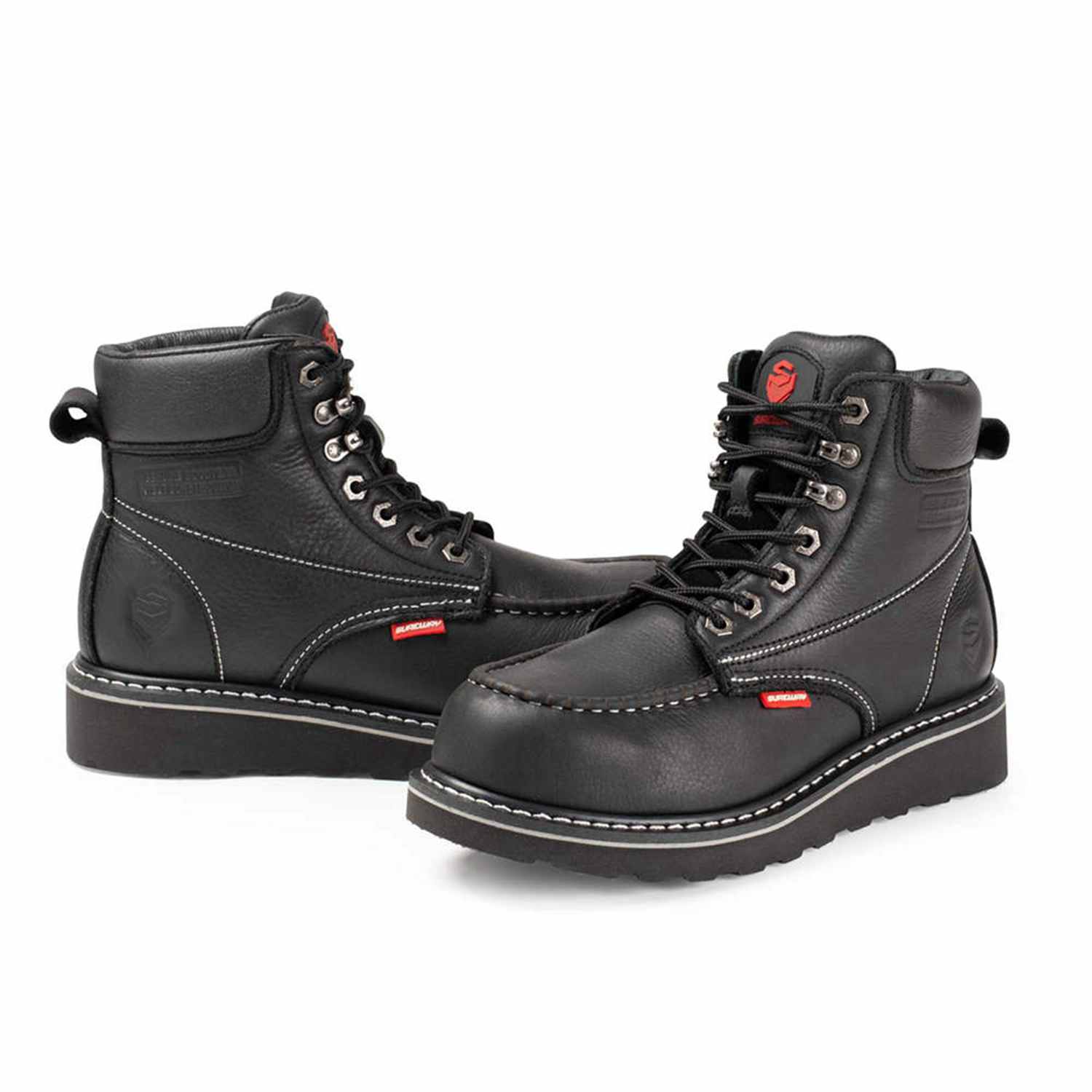 SUREWAY 6” Mens Heavy Duty Steel/Soft Toe Work Boots for Men,Goodyear Welt,Extremely Comfortable Durable Proved,Superior Oil/Slip Resistant,Thicker Leather,Wedge Sole,Moc Toe Work Boots/Shoes for Men,EH Safety Industrial Construction Boots