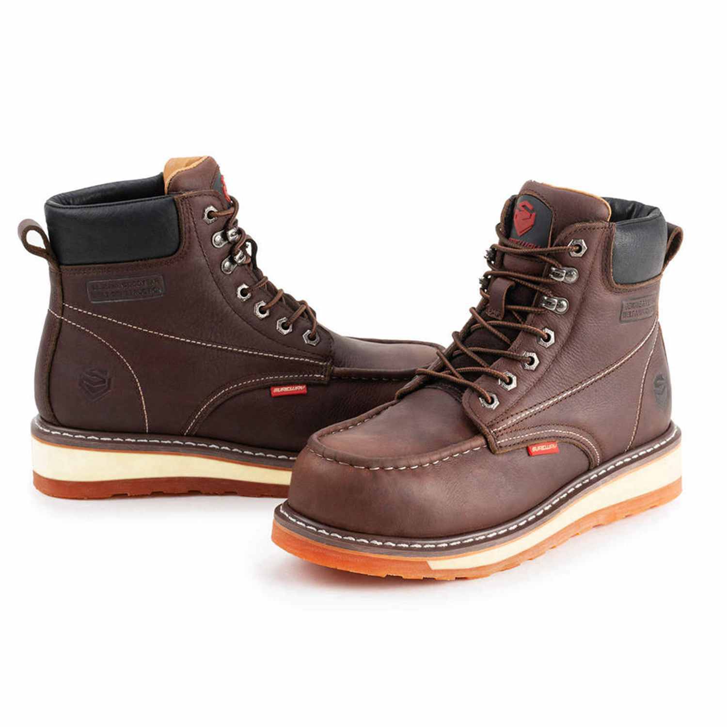 SUREWAY 6” Mens Heavy Duty Steel/Composite/Soft Toe Work Boots for Men,Goodyear Welt,Extremely Comfortable Durable Proved,Superior Oil/Slip Resistant,Thicker Leather,Wedge Sole,Moc Toe Work Boots/Shoes for Men,EH Safety Industrial Construction Boots 