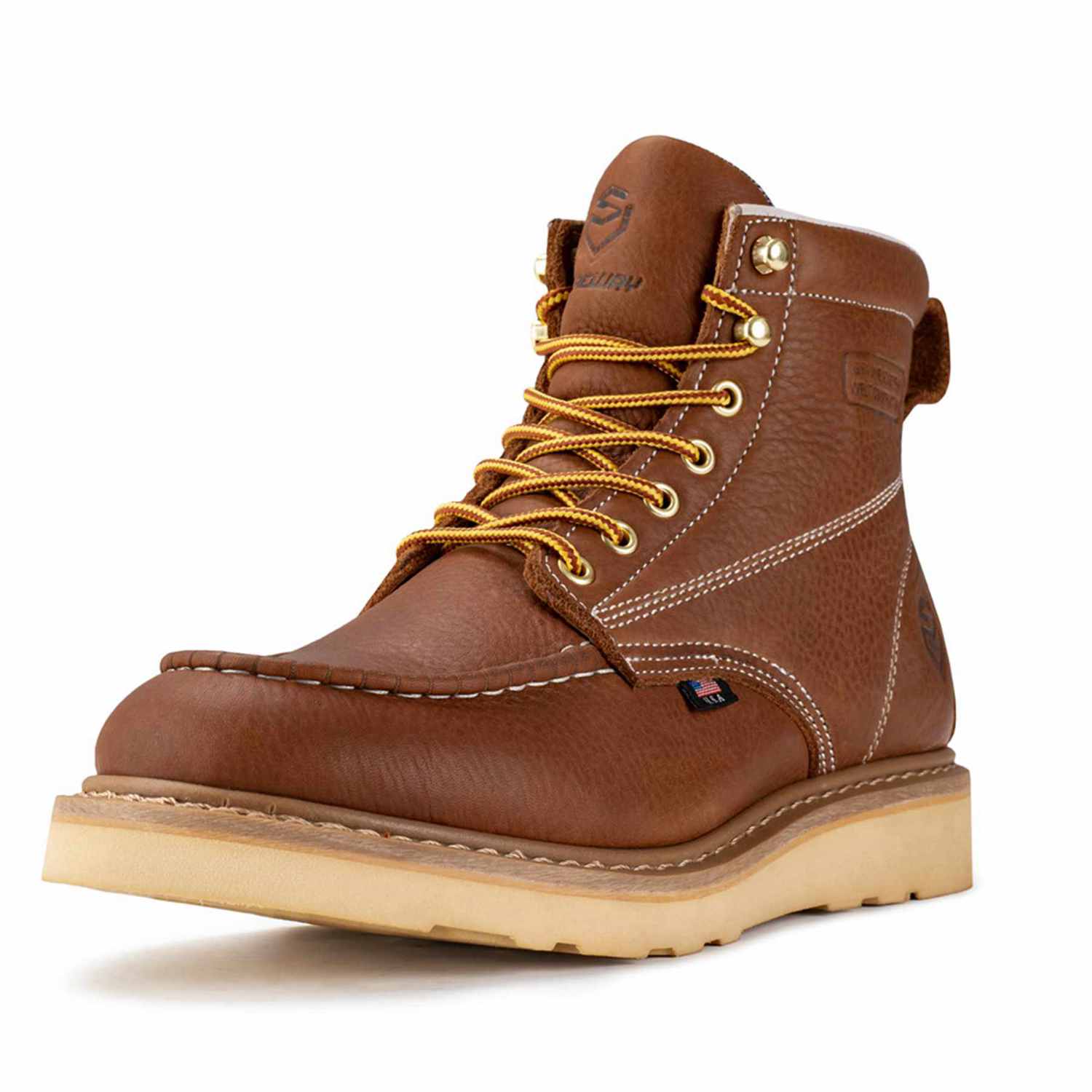  SUREWAY 6” Waterproof Wedge Moc Toe Work Boots for Men - Soft Toe, Premium Full-Grain Leather, Safety Work Boots/Shoes, Comfort Insole, Superior Oil/Slip Resistant, Real Goodyear, EH Rated Industrial Construction Boots 