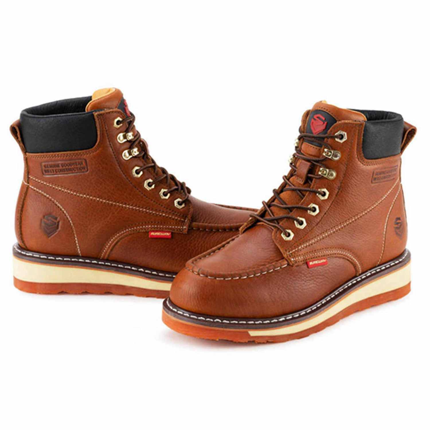 SUREWAY 6” Mens Heavy Duty Steel/Soft Toe Work Boots for Men,Goodyear Welt,Extremely Comfortable Durable Proved,Superior Oil/Slip Resistant,Thicker Leather,Wedge Sole,Moc Toe Work Boots/Shoes for Men,EH Safety Industrial Construction Boots 