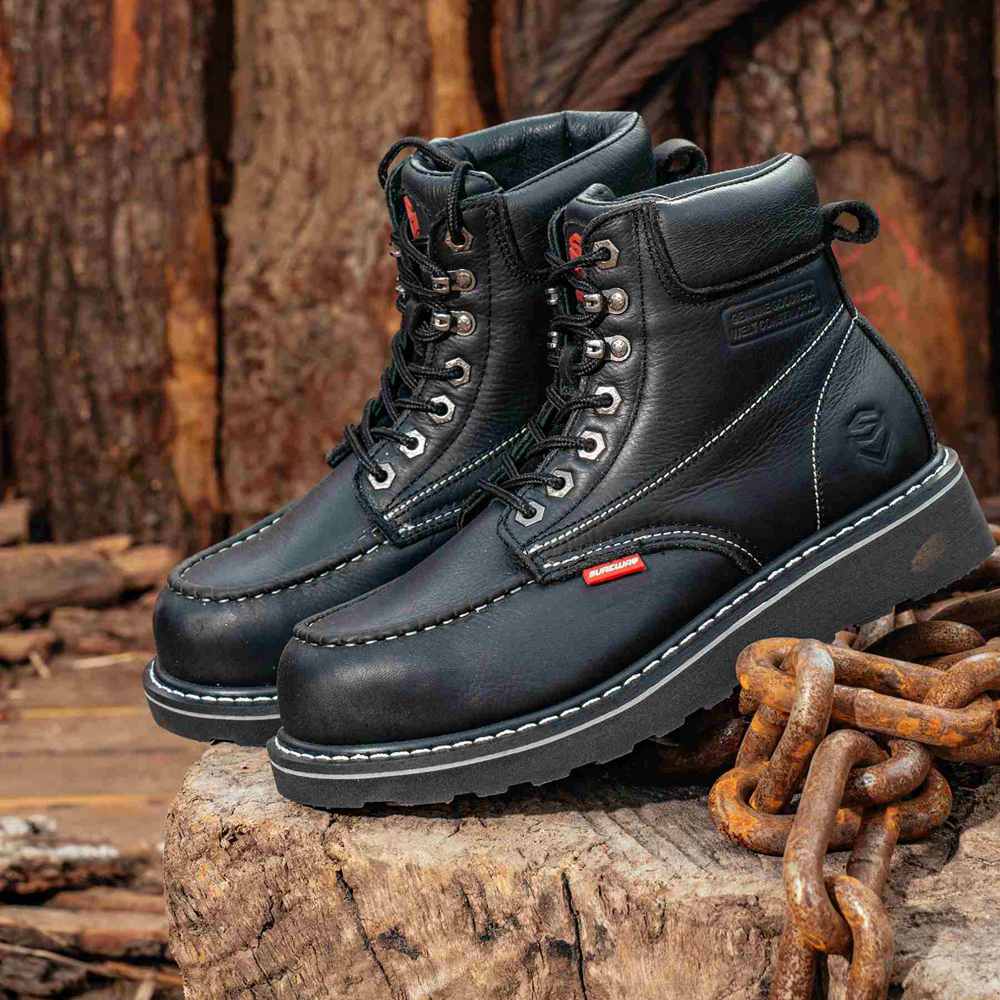 SUREWAY 6” Mens Heavy Duty Steel/Soft Toe Work Boots for Men,Goodyear Welt,Extremely Comfortable Durable Proved,Superior Oil/Slip Resistant,Thicker Leather,Wedge Sole,Moc Toe Work Boots/Shoes for Men,EH Safety Industrial Construction Boots