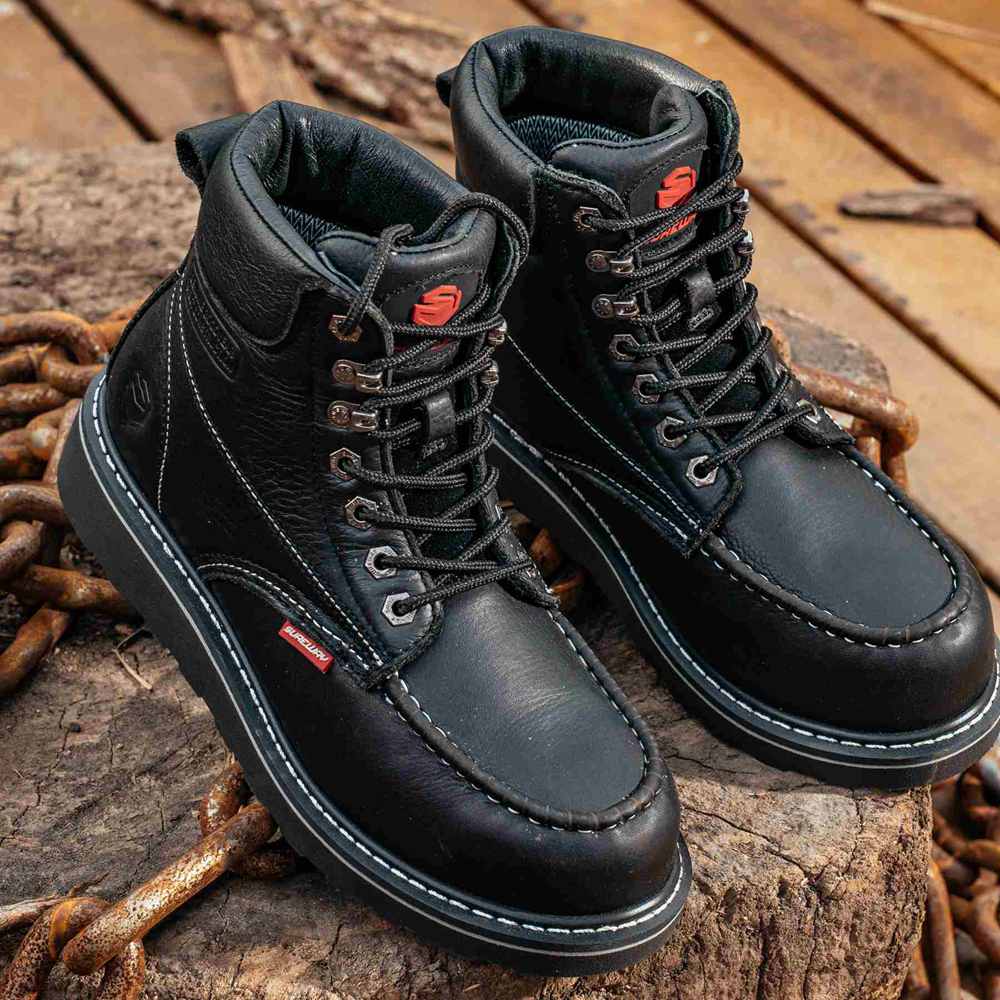 SUREWAY 6” Mens Heavy Duty Steel/Soft Toe Work Boots for Men,Goodyear Welt,Extremely Comfortable Durable Proved,Superior Oil/Slip Resistant,Thicker Leather,Wedge Sole,Moc Toe Work Boots/Shoes for Men,EH Safety Industrial Construction Boots