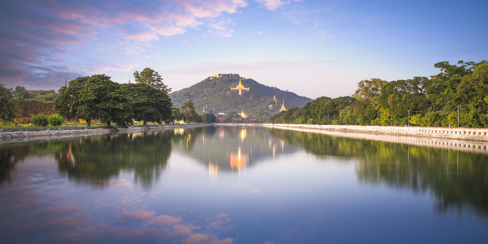 Irrawaddy River with many teak trees on both sides