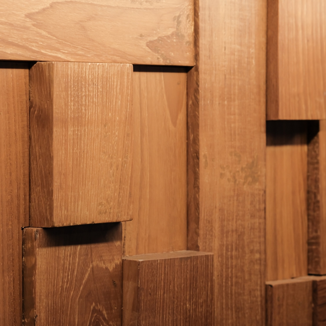 Interior siding made of small pieces of Burmese teak