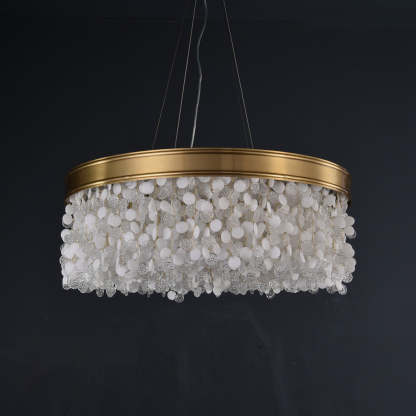 White Leaves Brass Framework Round Chandelier
