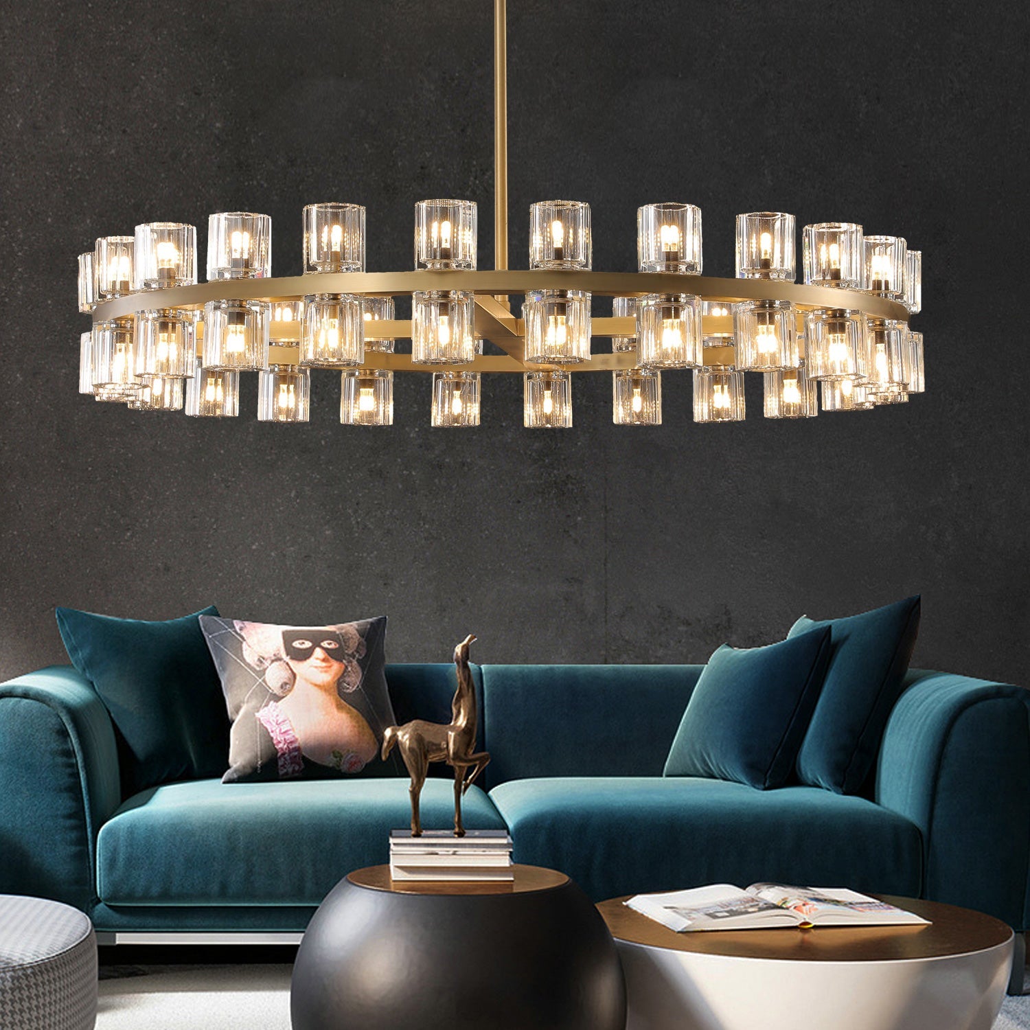 Arcahonk Crystal Round Chandelier 48"