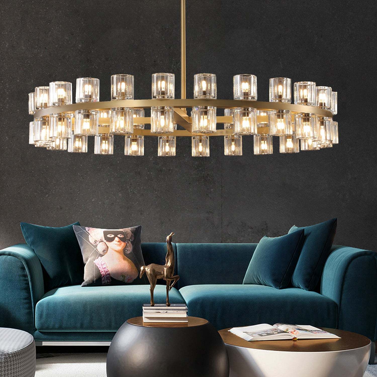 Arcahonk Crystal Round Chandelier 48"