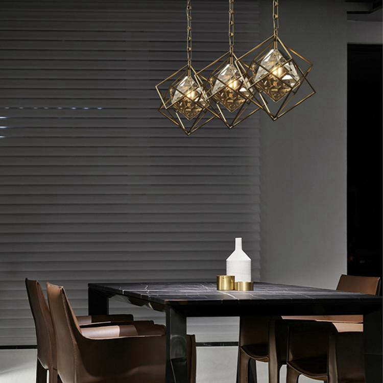 Rubiku's cube Crystal Pendant Light Brass