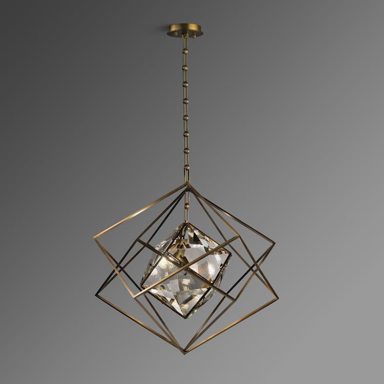 Rubiku's cube Crystal Pendant Light Brass