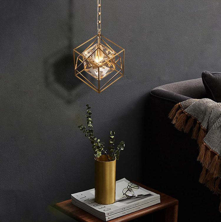 Rubiku's cube Crystal Pendant Light Brass