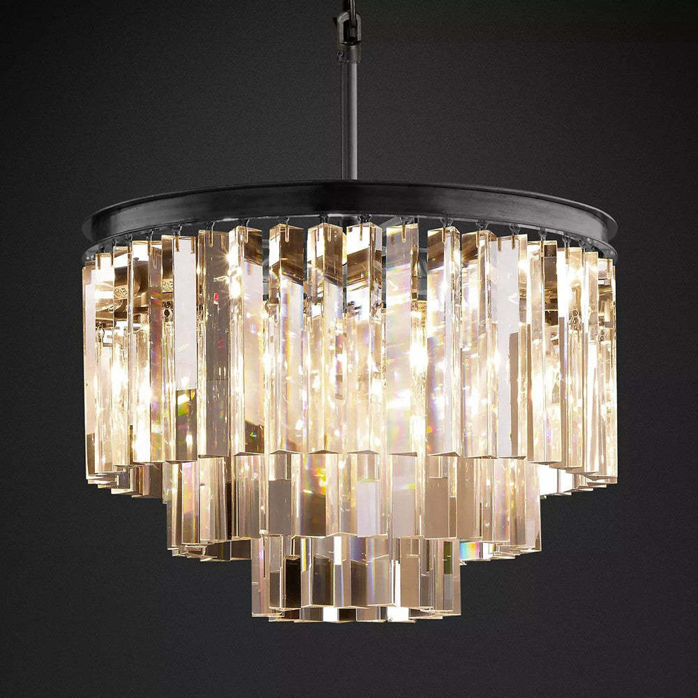 1030s Odeon Crystal Round Chandelier