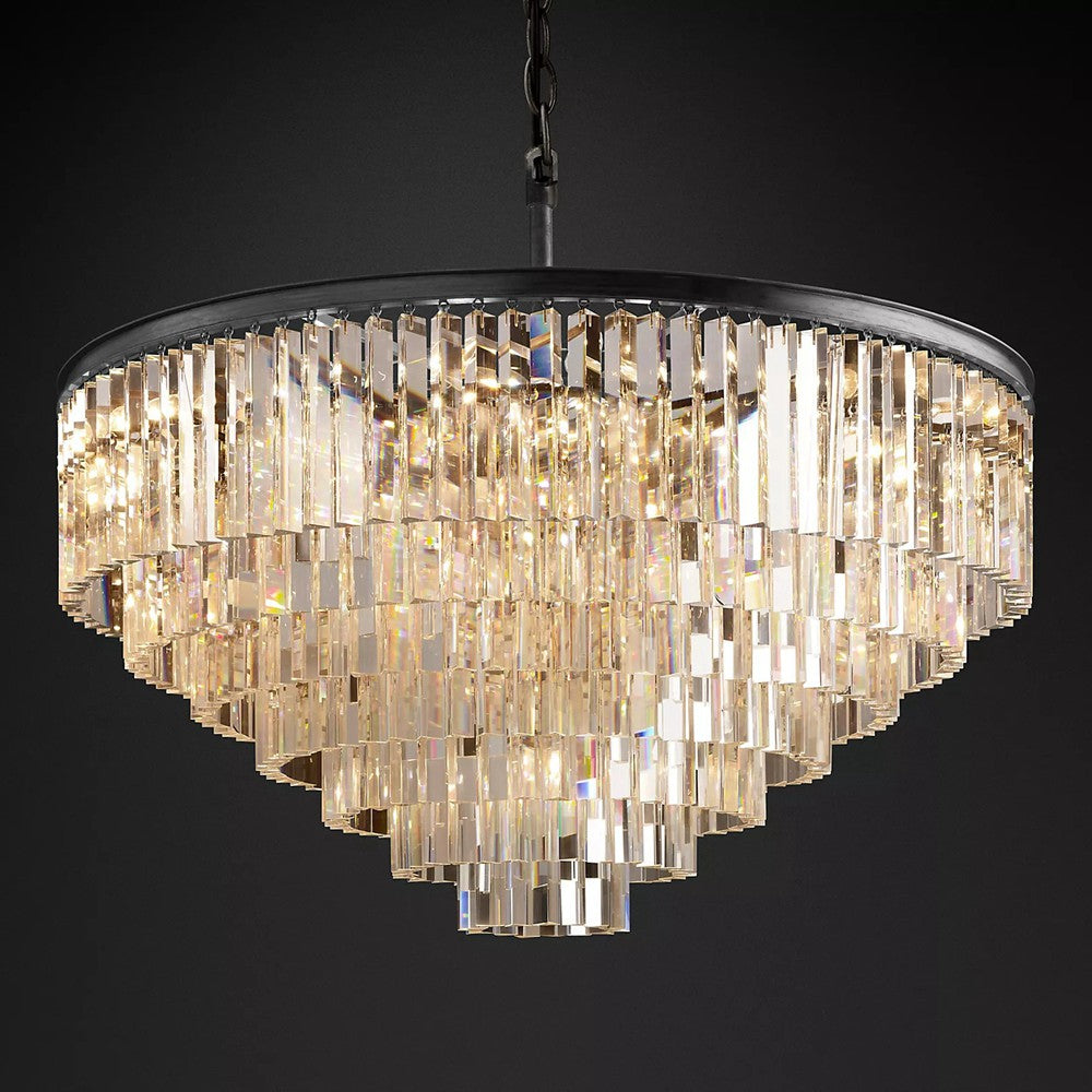 1030s Odeon Crystal Round Chandelier