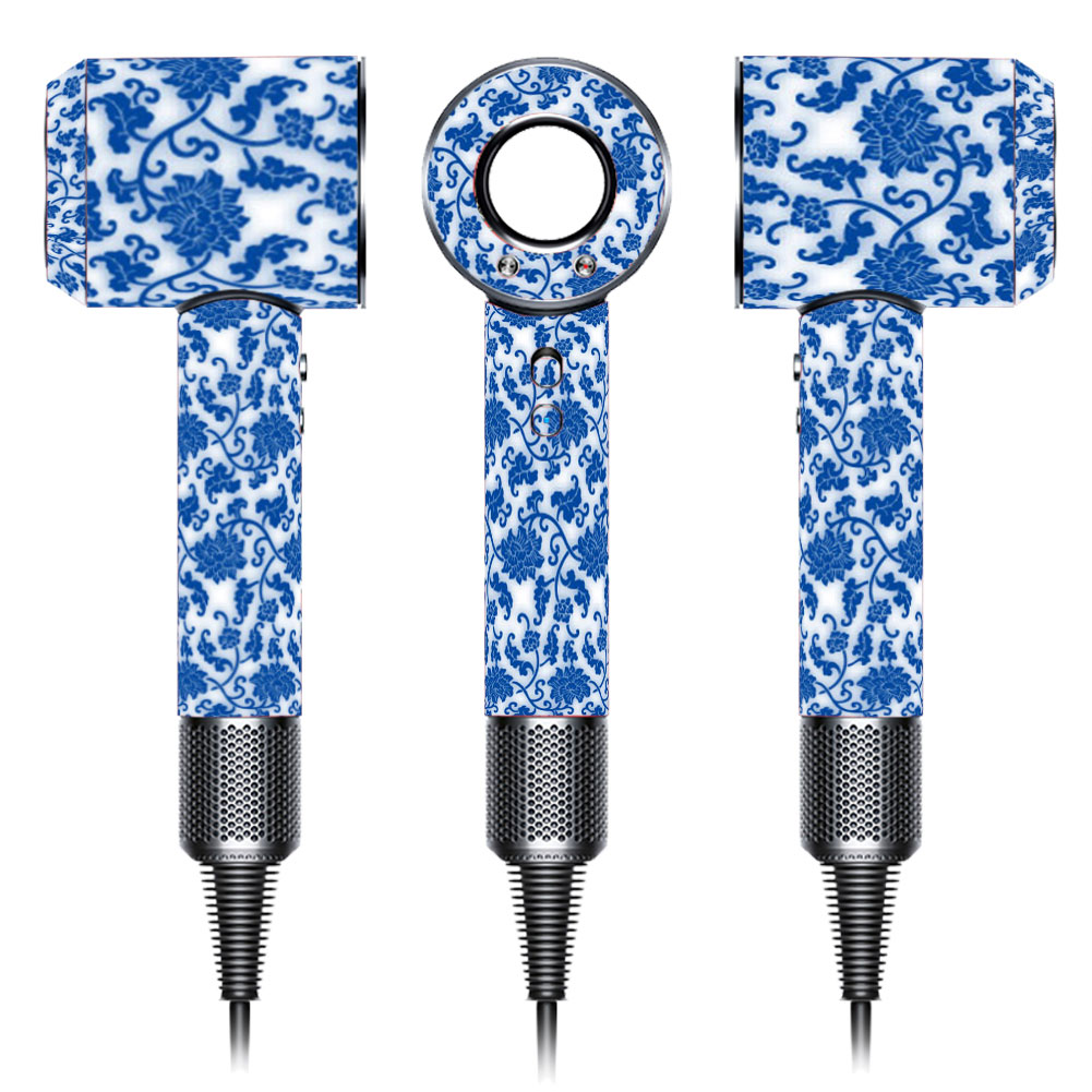 Blue and White Pottery Premium Skin for Dyson Supersonic Hair Dryer (0363)