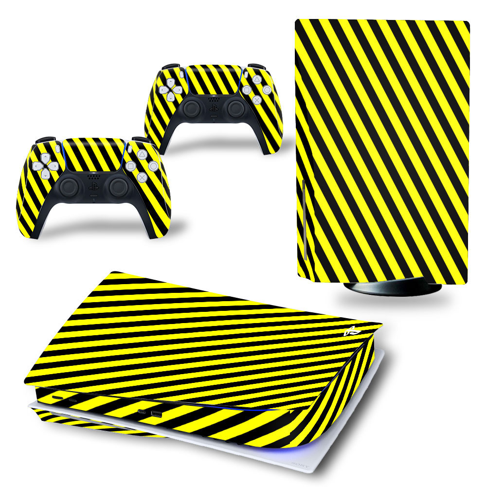 Black and Yellow Strips Premium Skin Set for PS5 Disc Edition (0701)