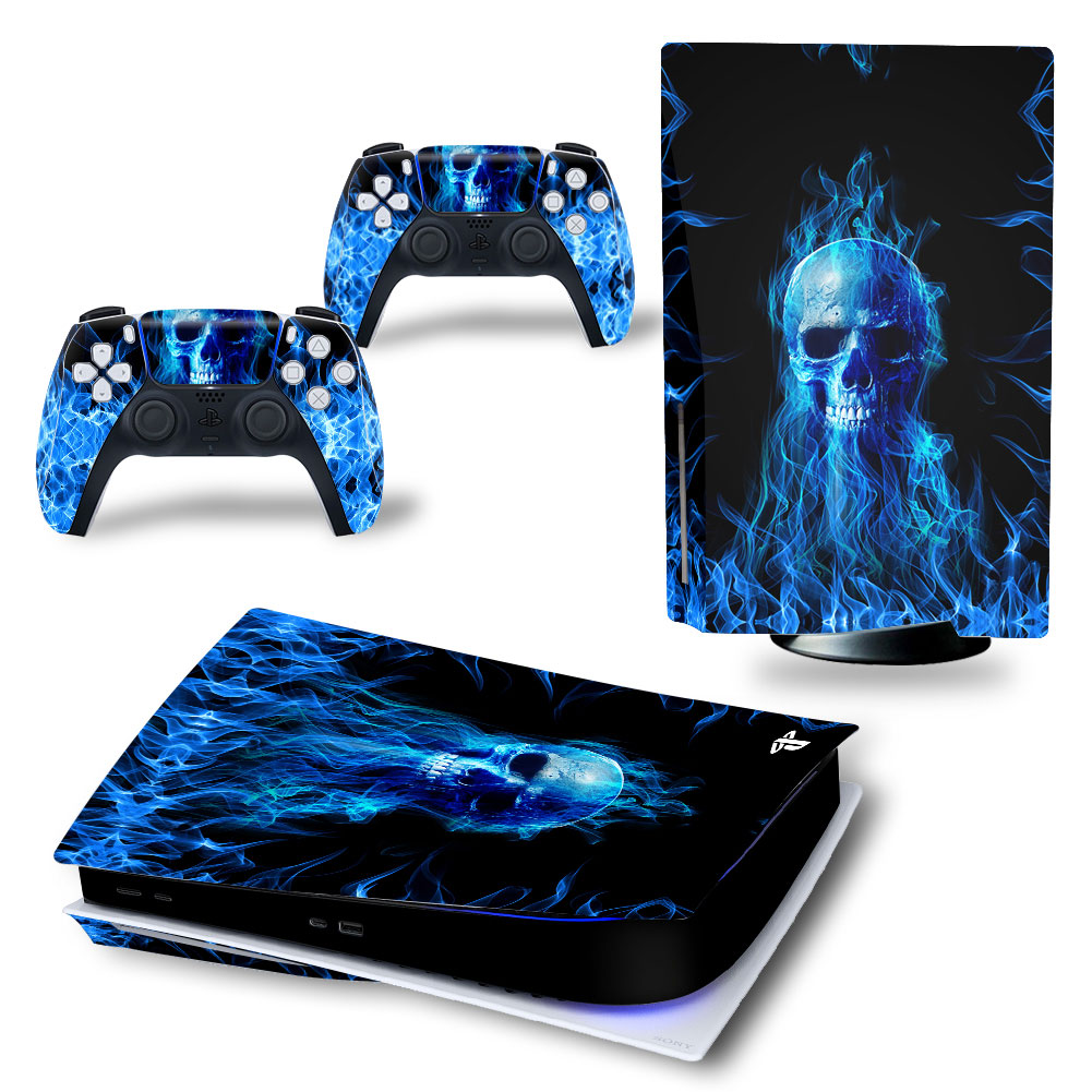 Blue Flaming Skull Premium Skin Set for PS5 Disc Edition (3693)