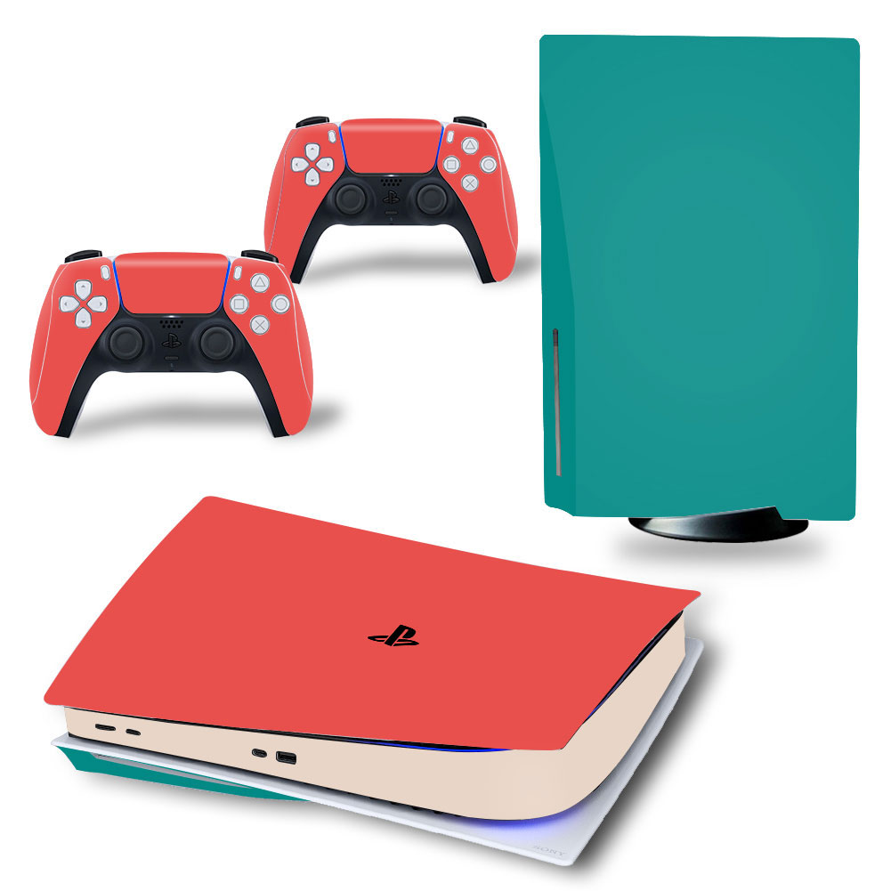 Solid Green and Red Premium Skin Set for PS5 Disc Edition (7052)