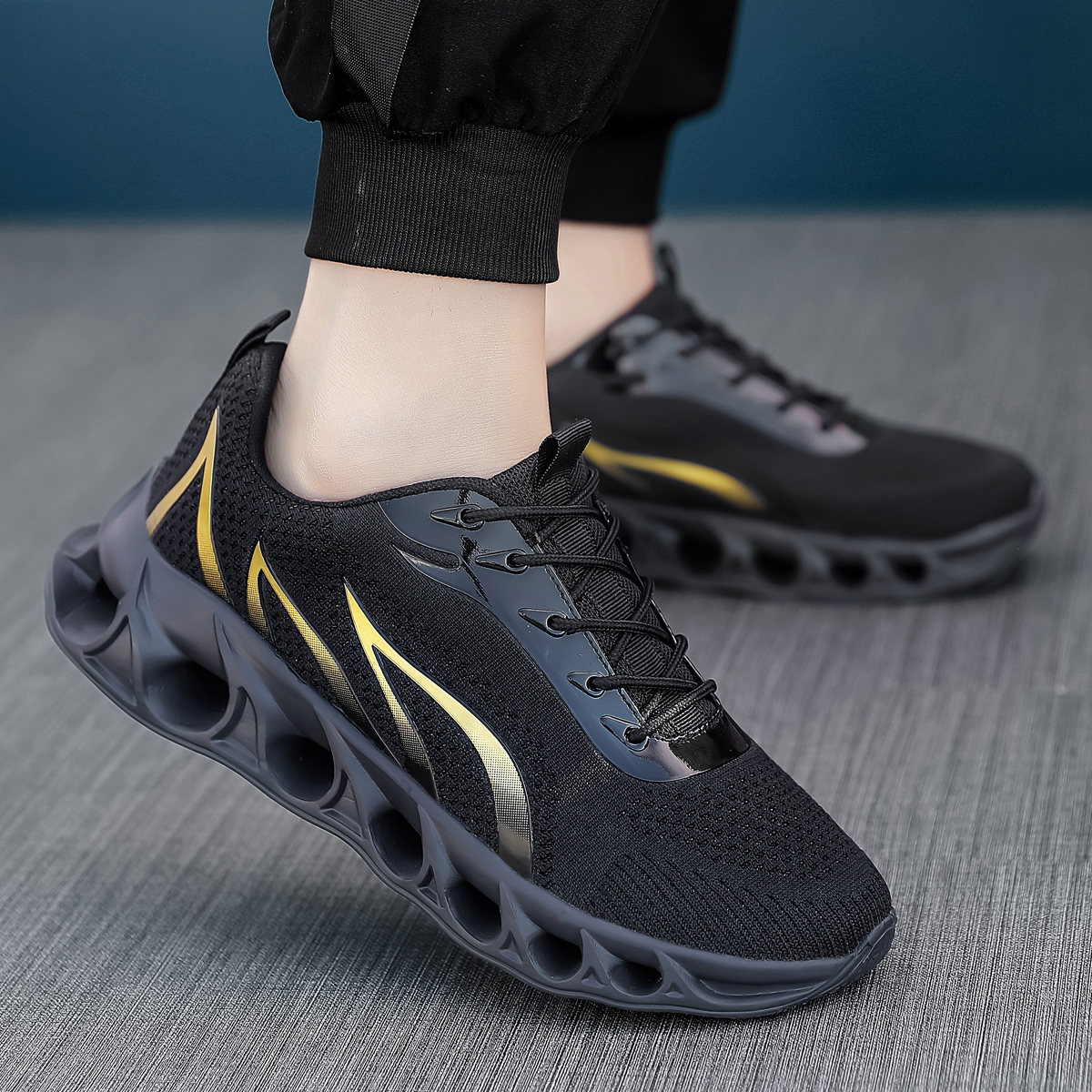 Boklen Men's Relieve Foot Pain Perfect Walking Shoes - Black Gold